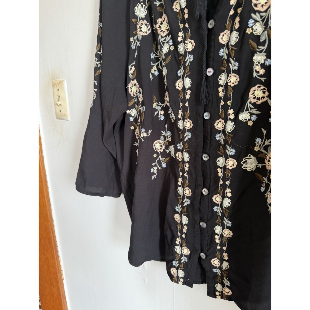 J Jill Black Floral Embroidered Boho Top: Flowy Country Cottage Cottagecore L - Picture 4 of 9
